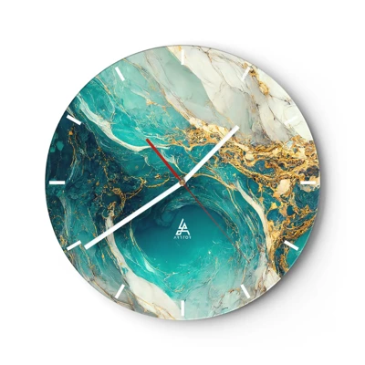 Reloj de pared - Reloj de vidrio - Composición con vetas de oro - 30x30 cm