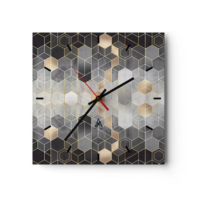 Reloj de pared - Reloj de vidrio - Composición de diamantes - 30x30 cm