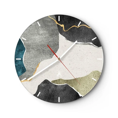 Reloj de pared - Reloj de vidrio - Composición en mosaico con una hebra de oro - 30x30 cm