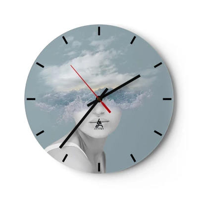 Reloj de pared - Reloj de vidrio - Con la cabeza en las nubes - 30x30 cm