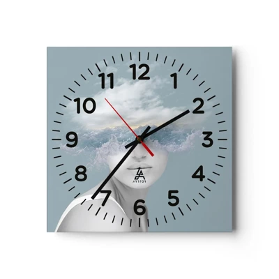 Reloj de pared - Reloj de vidrio - Con la cabeza en las nubes - 40x40 cm