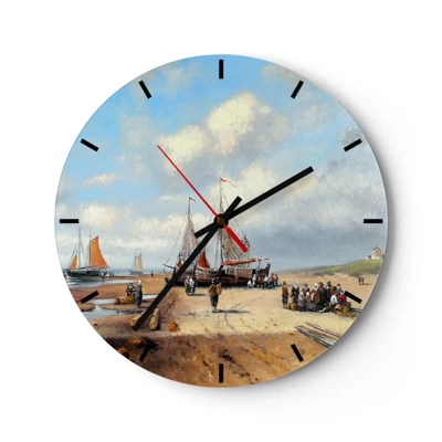 Reloj de pared - Reloj de vidrio - Después de una pesca exitosa - 30x30 cm