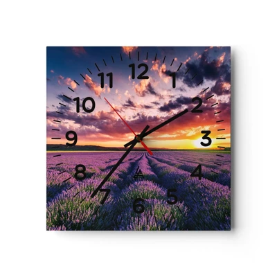 Reloj de pared - Reloj de vidrio - El mundo de la lavanda - 30x30 cm