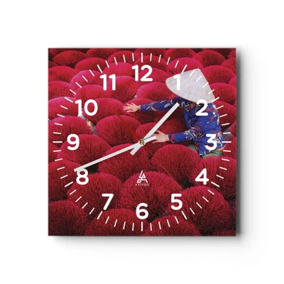 Reloj de pared - Reloj de vidrio - En un campo de arroz - 30x30 cm