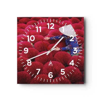 Reloj de pared - Reloj de vidrio - En un campo de arroz - 40x40 cm