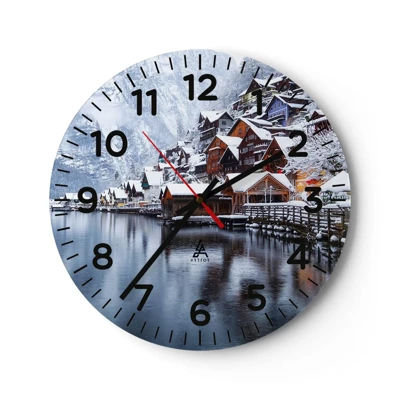 Reloj de pared - Reloj de vidrio - En un decorado de invierno - 40x40 cm