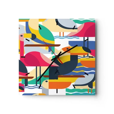 Reloj de pared - Reloj de vidrio - Fiesta de las aves - 40x40 cm