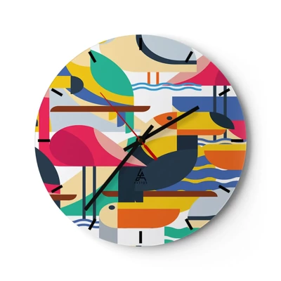 Reloj de pared - Reloj de vidrio - Fiesta de las aves - 40x40 cm