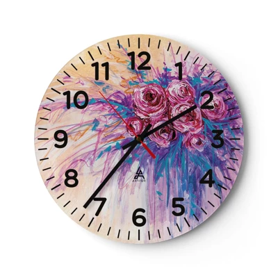 Reloj de pared - Reloj de vidrio - Fuente de rosas - 40x40 cm