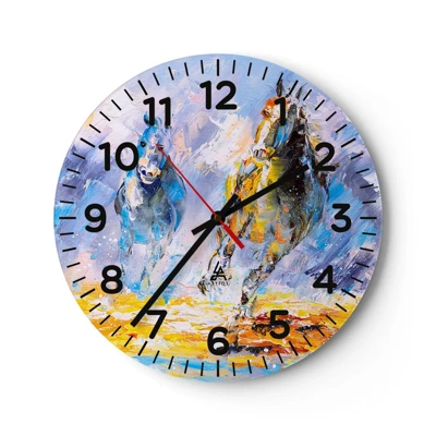 Reloj de pared - Reloj de vidrio - Galopando a través del resplandor - 30x30 cm