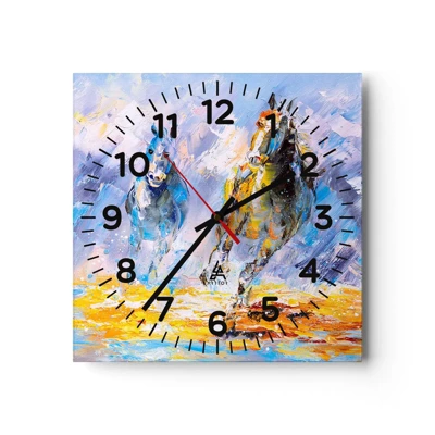 Reloj de pared - Reloj de vidrio - Galopando a través del resplandor - 40x40 cm