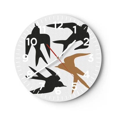Reloj de pared - Reloj de vidrio - Juegos de golondrinas - 30x30 cm