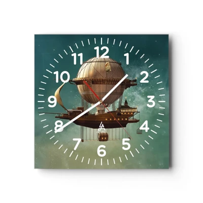 Reloj de pared - Reloj de vidrio - Julio Verne saluda - 30x30 cm