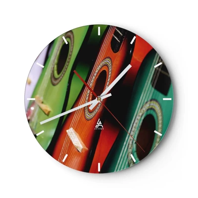 Reloj de pared - Reloj de vidrio - La guitarra tiene muchos colores - 40x40 cm