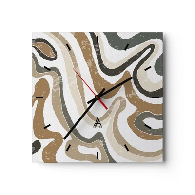 Reloj de pared - Reloj de vidrio - Meandros de colores terrosos - 30x30 cm