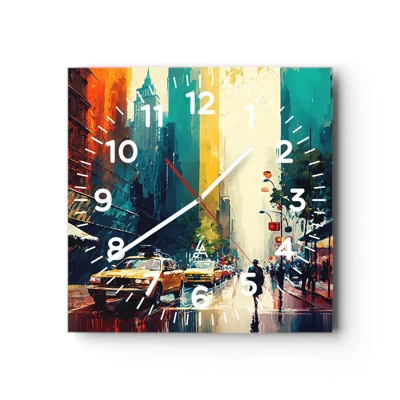 Reloj de pared - Reloj de vidrio - Nueva York - hasta la lluvia es colorida - 30x30 cm