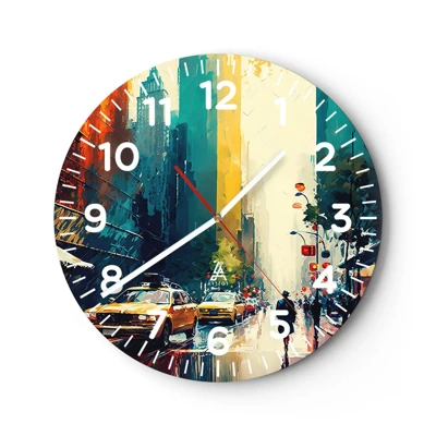 Reloj de pared - Reloj de vidrio - Nueva York - hasta la lluvia es colorida - 30x30 cm