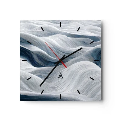 Reloj de pared - Reloj de vidrio - Olas blancas y azules - 40x40 cm