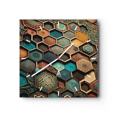 Reloj de pared - Reloj de vidrio - Ornamentos árabes - 30x30 cm