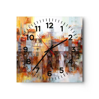 Reloj de pared - Reloj de vidrio - Puente y ciudad - 40x40 cm