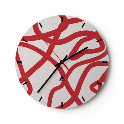 Reloj de pared - Reloj de vidrio - Rojo sobre blanco - 40x40 cm