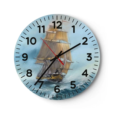 Reloj de pared - Reloj de vidrio - Surcando las olas - 30x30 cm