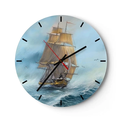 Reloj de pared - Reloj de vidrio - Surcando las olas - 40x40 cm