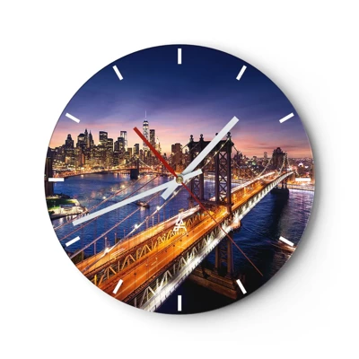 Reloj de pared - Reloj de vidrio - Un puente luminoso hacia el corazón de la ciudad - 40x40 cm