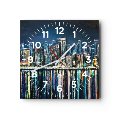 Reloj de pared - Reloj de vidrio - Una cascada de luces - 30x30 cm