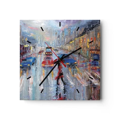 Reloj de pared - Reloj de vidrio - Una tarde de lluvia en la ciudad - 30x30 cm