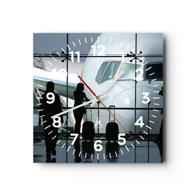 Reloj de pared - Reloj de vidrio - Vis a vis en el aeropuerto - 30x30 cm