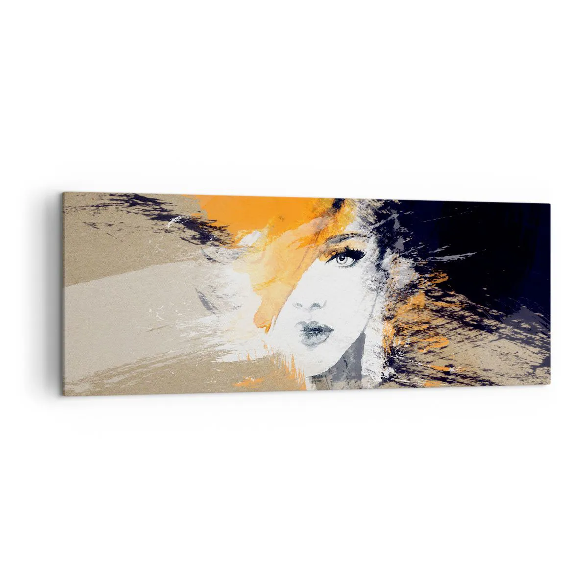 Cuadro en lienzo Arttor 140x50 cm - Rostro, Ojo, Mujer, Para el salón, Para el dormitorio, Naranja, Negro, Horizontal, Lienzo, AB140x50-3656