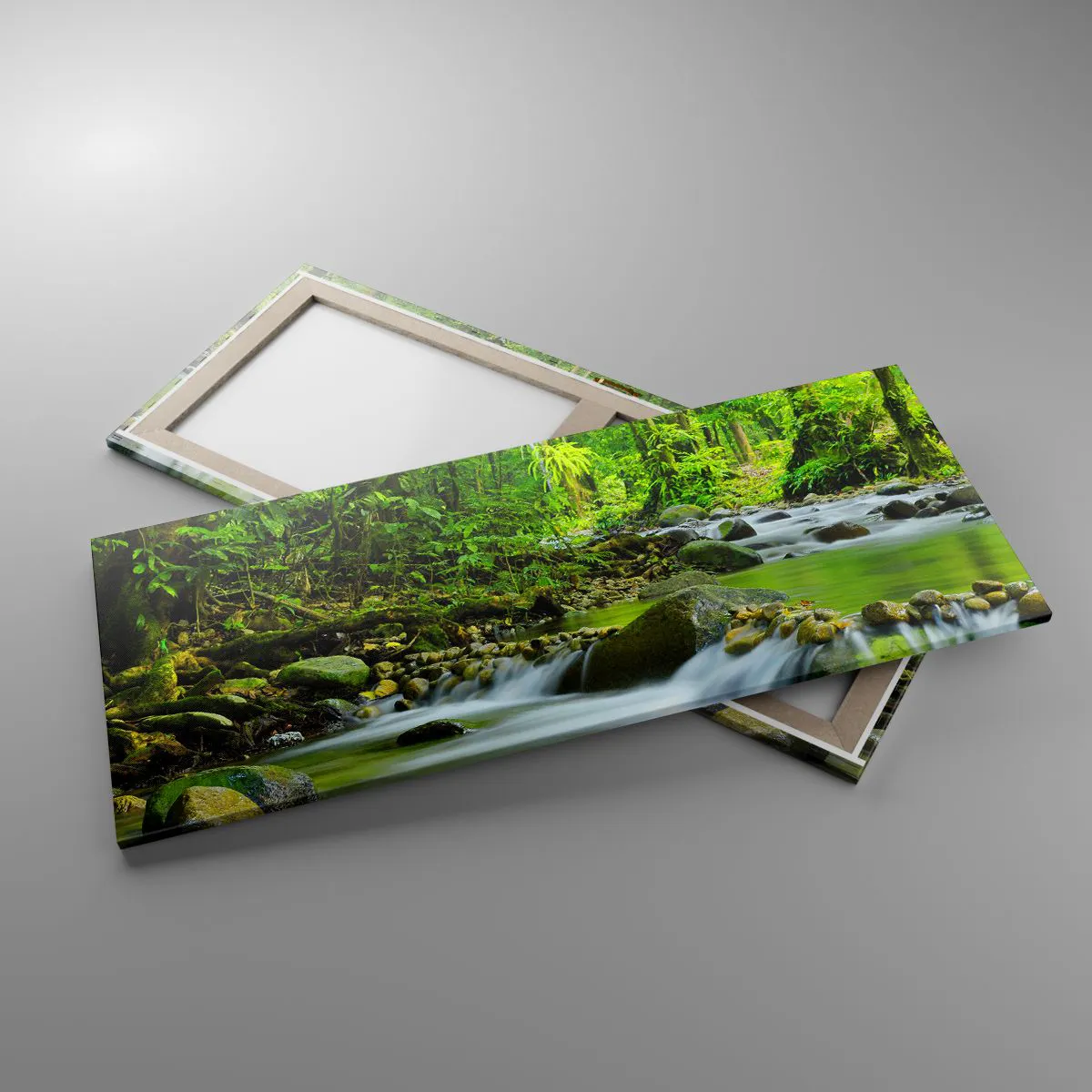 Cuadro sobre lienzo 140x50 cm - Paisaje en un marco verde - Arttor