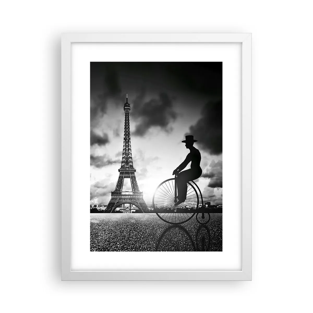 Póster en marco blanco Arttor 30x40 cm - Añoranza de la Belle Epoque - París, Ciudad, Antiguo, Torre Eiffel, Francia, Para el salón, Para el dormitorio, Blanco, Negro, Vertical, P2WPA30x40-4204