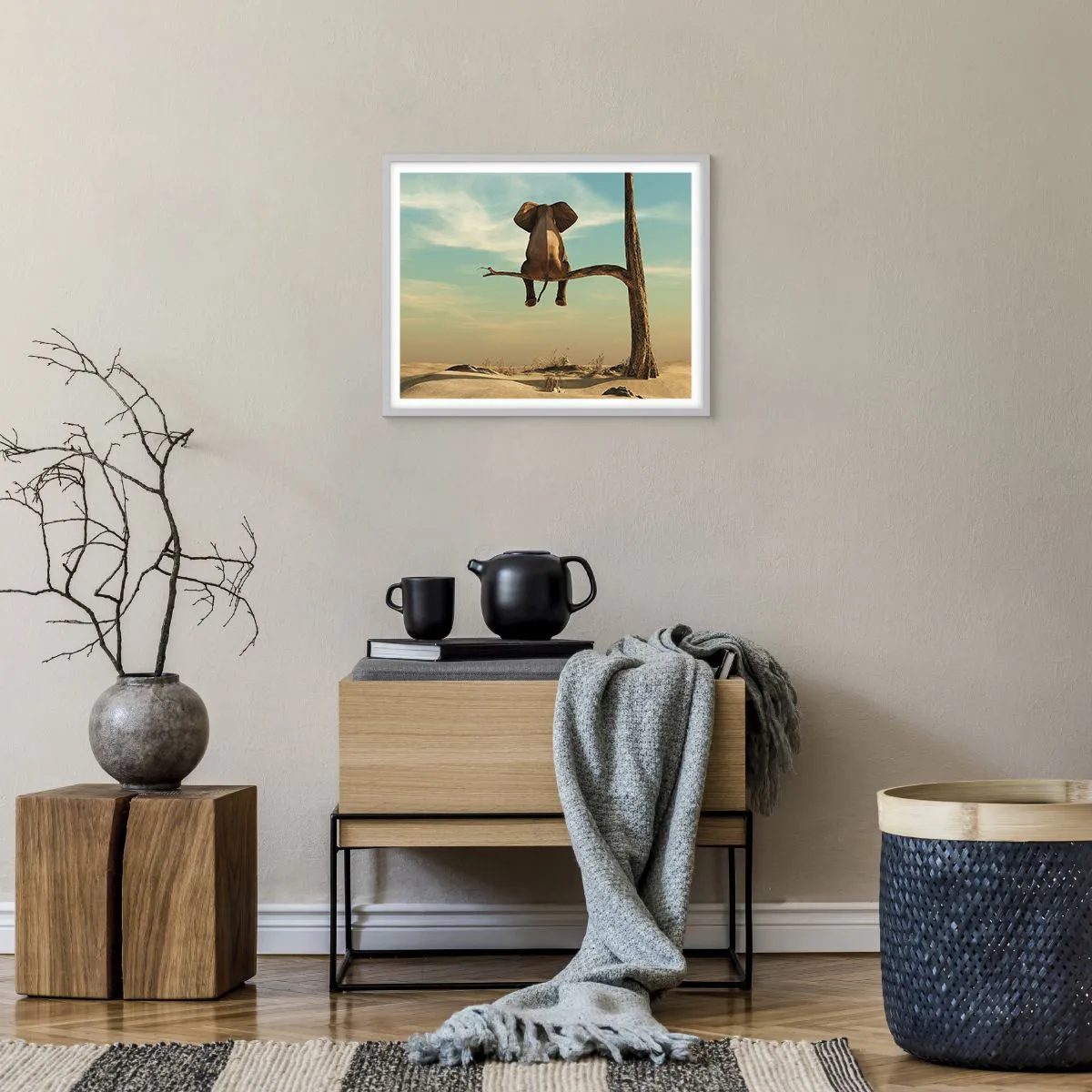 Póster en marco roble claro Arttor 100x70 cm - Un nuevo punto de vista -  Abstracción, Animales, Elefante, Desierto, África, Para el salón, Para el
