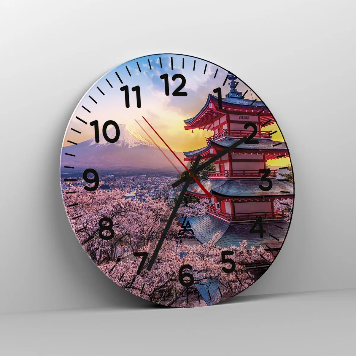 Reloj de pared Arttor - Estilo japonés - Esfera sin numeración, con rayas,  Forma: Circular - 30x30 cm - Paisaje, Lago, Japón
