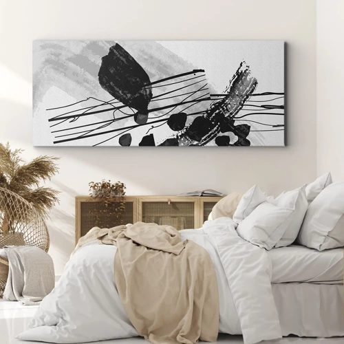 Cuadro sobre lienzo - Impresión de Imagen - Abstracción orgánica en blanco y negro - 160x50 cm