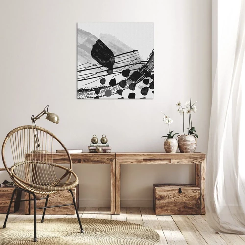 Cuadro sobre lienzo - Impresión de Imagen - Abstracción orgánica en blanco y negro - 50x50 cm
