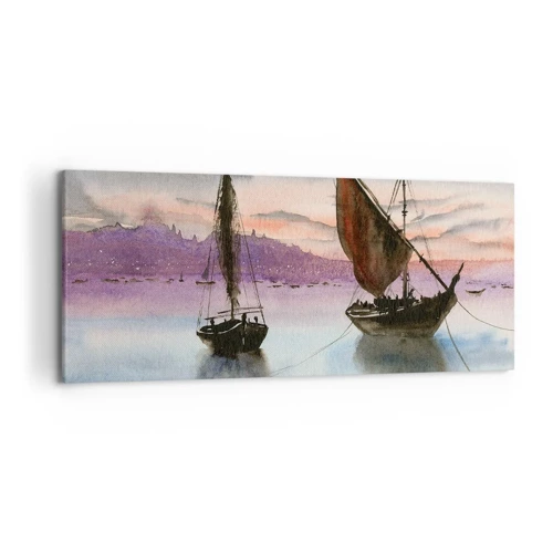 Cuadro sobre lienzo - Impresión de Imagen - Atardecer en el puerto - 120x50 cm