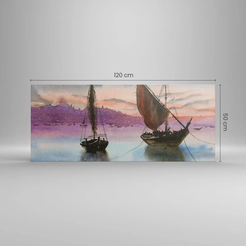 Cuadro sobre lienzo - Impresión de Imagen - Atardecer en el puerto - 120x50 cm