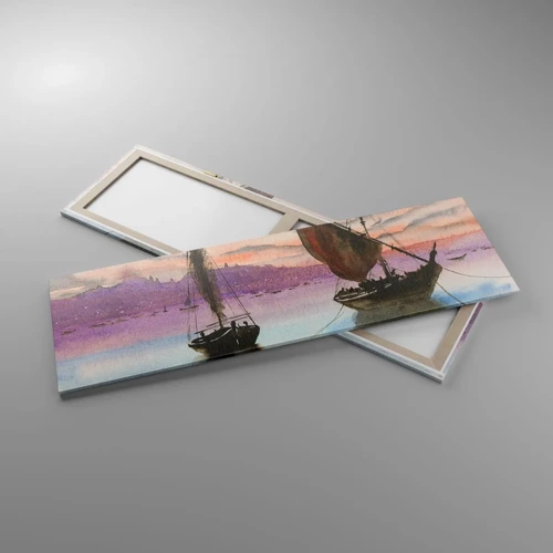 Cuadro sobre lienzo - Impresión de Imagen - Atardecer en el puerto - 160x50 cm