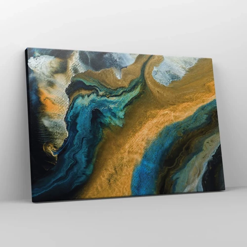 Cuadro sobre lienzo - Impresión de Imagen - Azul - amarillo - influencia mutua - 70x50 cm