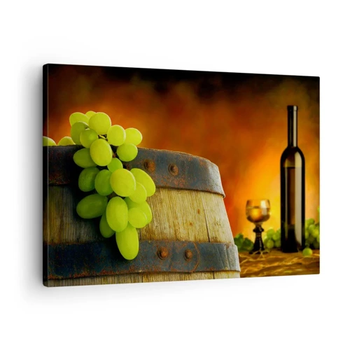 Cuadro sobre lienzo - Impresión de Imagen - Bodegón con botella de vino y racimo de uvas - 70x50 cm