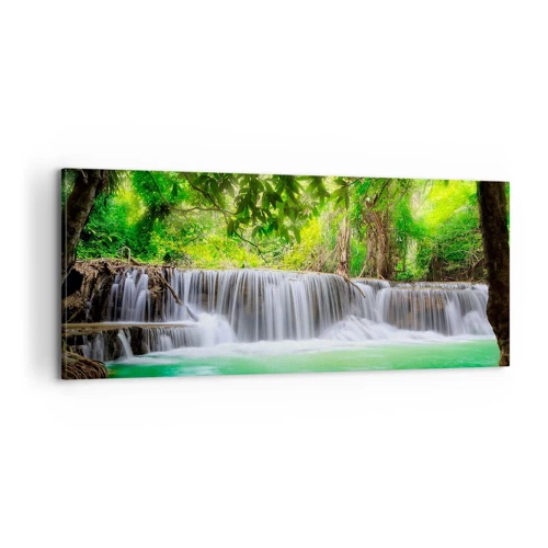 Cuadro sobre lienzo - Impresión de Imagen - Cascada en verde - 100x40 cm