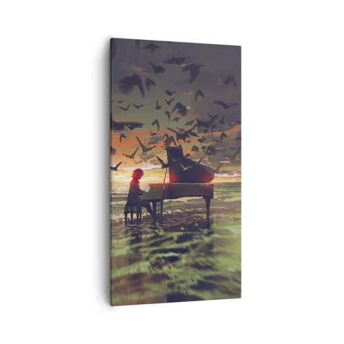 Cuadro sobre lienzo - Impresión de Imagen - Concierto de piano y olas - 55x100 cm