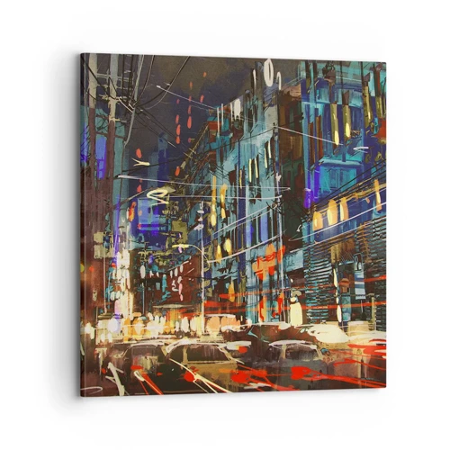 Cuadro sobre lienzo - Impresión de Imagen - El bullicio nocturno de la calle - 70x70 cm