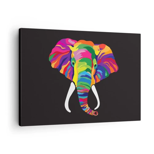 Cuadro sobre lienzo - Impresión de Imagen - El elefante al que le gustaba bañarse en el arco iris - 70x50 cm