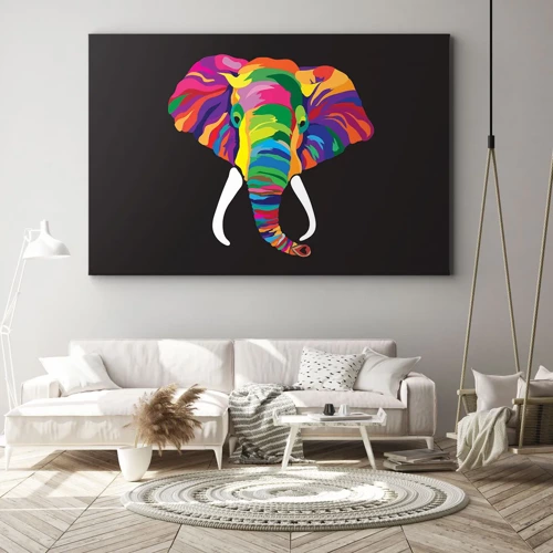 Cuadro sobre lienzo - Impresión de Imagen - El elefante al que le gustaba bañarse en el arco iris - 70x50 cm