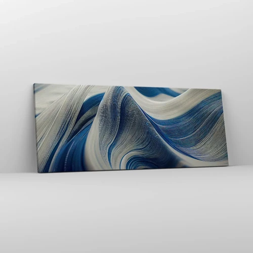 Cuadro sobre lienzo - Impresión de Imagen - Fluidez de azul y blanco - 100x40 cm