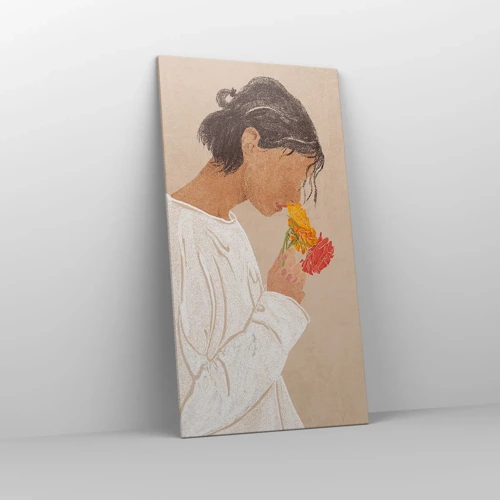 Cuadro sobre lienzo - Impresión de Imagen - Joven con flores - 65x120 cm